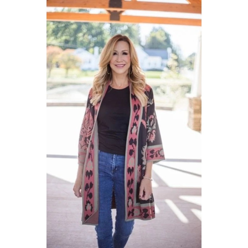 Soft Surroundings Icon Kimono Duster Sweater Open-Front Paisley XS Boho Knit